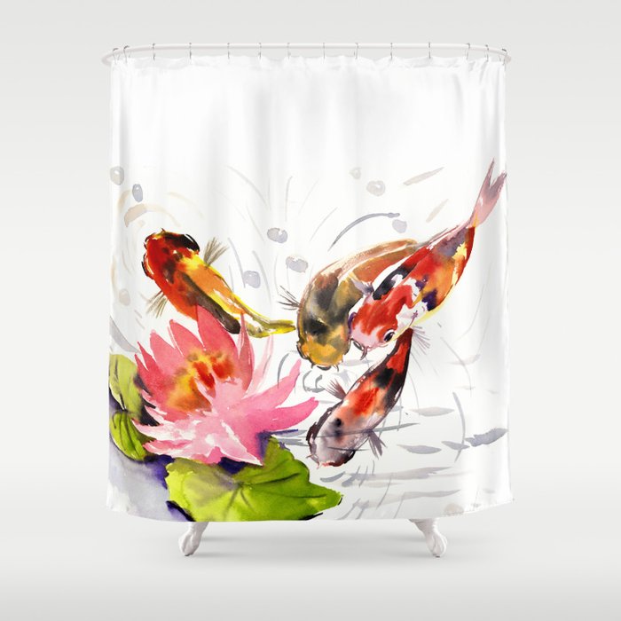 Koi Pond, feng shui koi fish art, design Shower Curtain