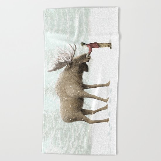 Winter Moose Beach Towel
