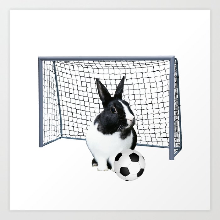 Soccer goal Bunny Rabbit black & white Sports Design. #rabbit #bunny #sports Art Print