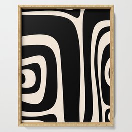Tiki Minimalist Mid-Century Modern Abstract Pattern Black and Almond Cream Serving Tray