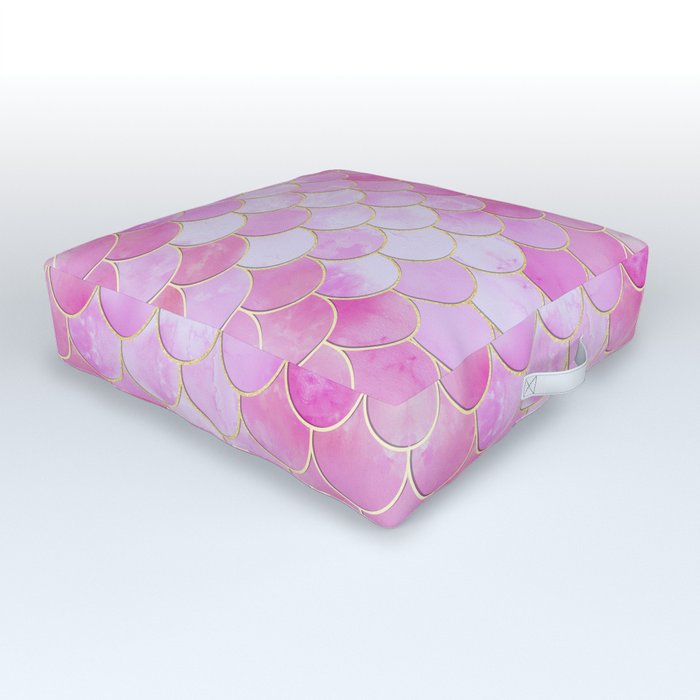 Pink Pearlescent Mermaid Scales Pattern Outdoor Floor Cushion
