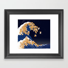 Shiba Inu The Great Wave in Night Framed Art Print