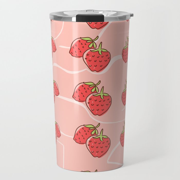 Cute Pink Strawberry Pattern Travel Mug