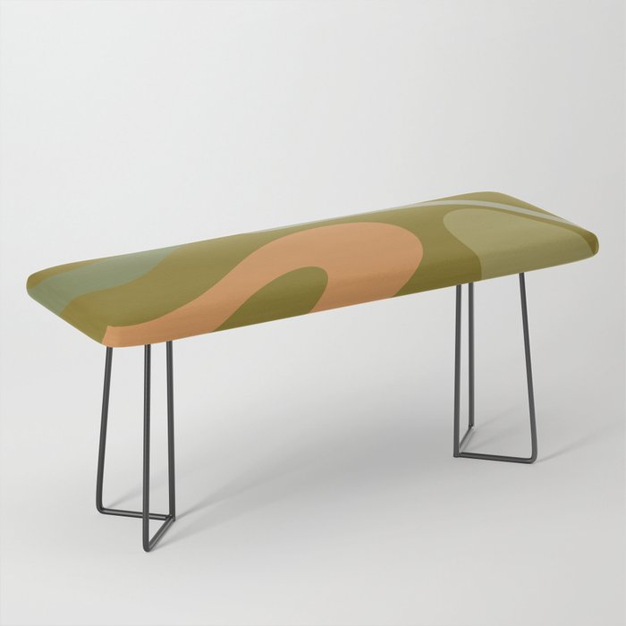 Retro Fantasy Swirl Abstract in Vintage Olive Green and Orange Bench