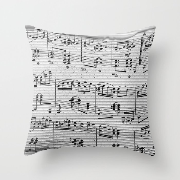 Geometric Abstract Black Gray White Gradient Musical Notes Throw Pillow