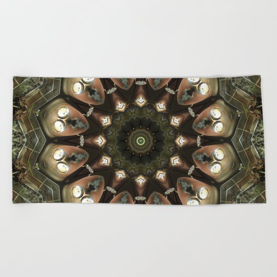 Rusty Alien Head Mandala Beach Towel
