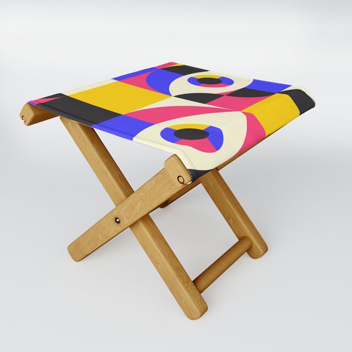 Geometric 80s Eyes Colorful Grid Pattern Folding Stool