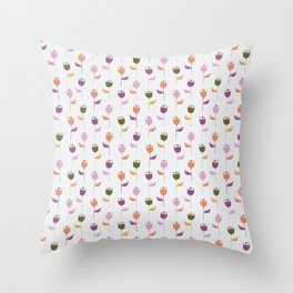 Boho Tulips || Floral Repeating Pattern Throw Pillow