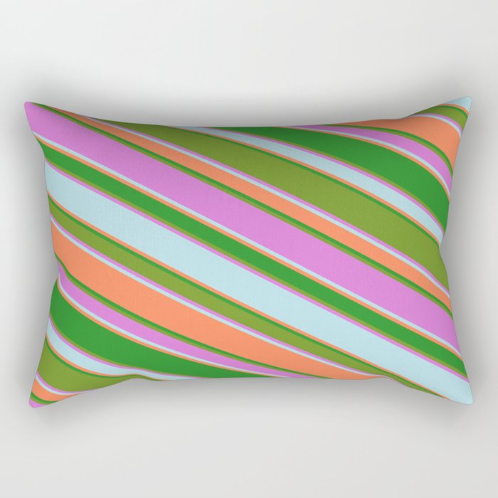 Eyecatching Green, Orchid, Powder Blue, Coral & Forest Green Colored Lined Pattern Rectangular Pillow