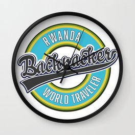 Rwanda backpacker world traveler retro logo. Wall Clock