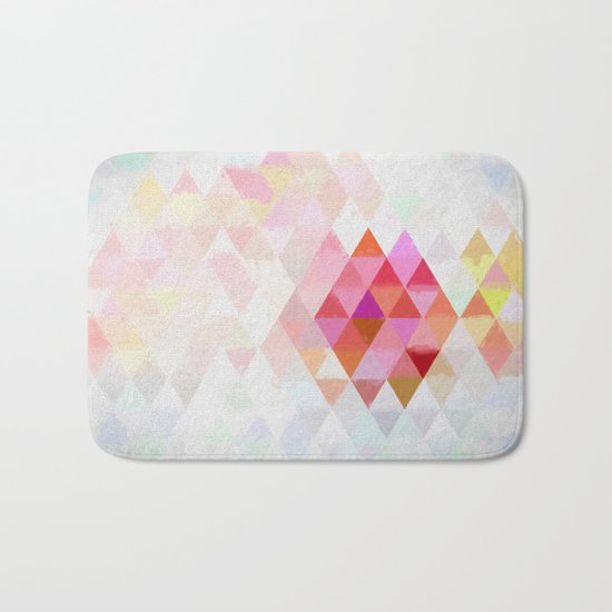 Abstract pink pastell triangle pattern- Watercolor illustration Bath Mat