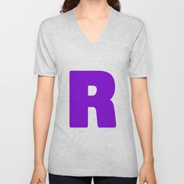 R (Violet & White Letter) V Neck T Shirt