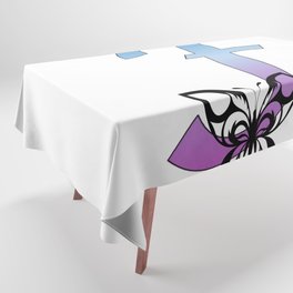 Butterfly Silhouette on Monogram Letter F Gradient Blue Purple Tablecloth