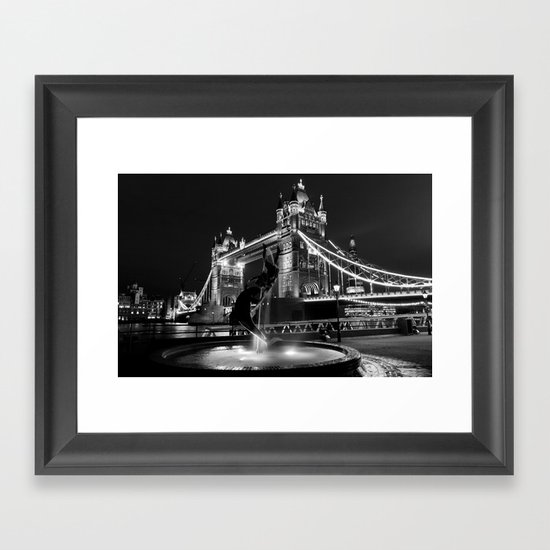 Tower Bridge And the Girl and dolphin Statue Framed Art Print