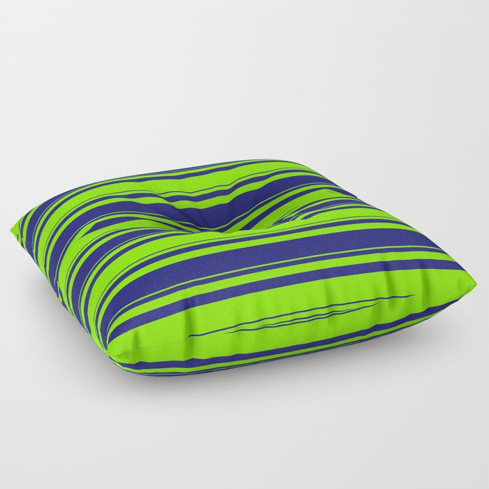 Green and Midnight Blue Colored Lines/Stripes Pattern Floor Pillow