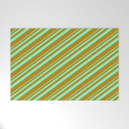 [ Thumbnail: Aquamarine & Dark Goldenrod Colored Lined/Striped Pattern Welcome Mat ]