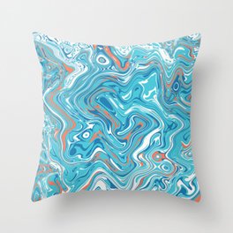 Blue, Orange and White Liquid Swirl Throw Pillow