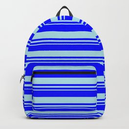 [ Thumbnail: Blue and Powder Blue Colored Stripes/Lines Pattern Backpack ]