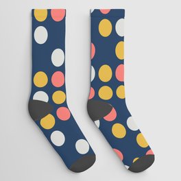 Modern Dots Pattern Blue Coral Yellow Gray Socks