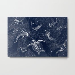 Cosmic Ocean Metal Print | Animal, Stars, Sealife, Orca, Sea, Cosmos, Blue, Fish, Greenturle, Hammerheadshark 