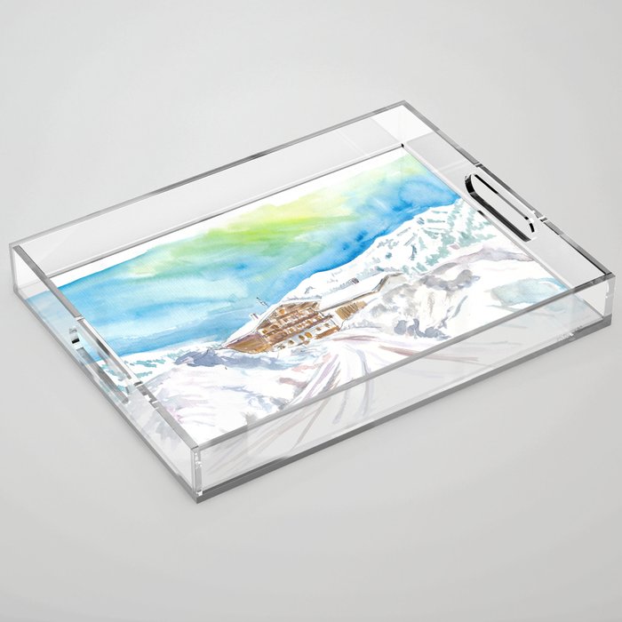 Arriving at the Cozy Winter Retreat in Austrian Alps Acrylic Tray