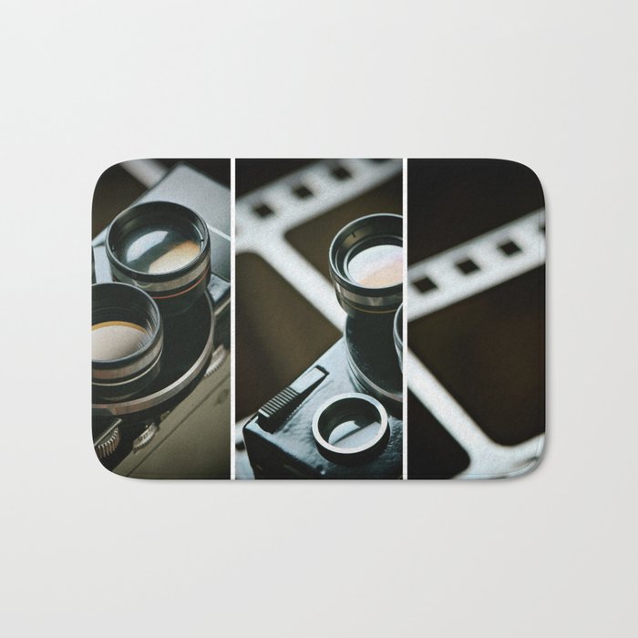 Old Retro Movie Camera On Background Film Bath Mat By Ryzhov