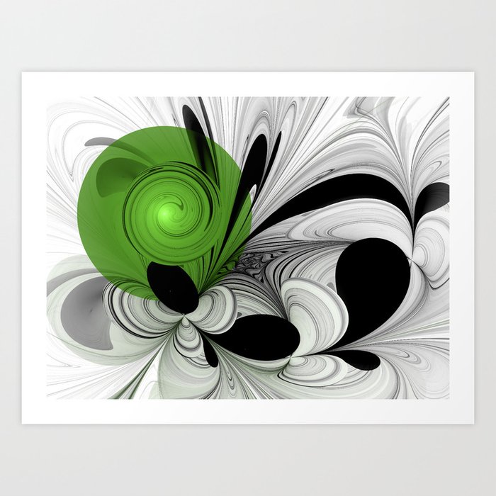 Abstract Black and White with Green Art Print