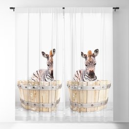 Zebra in a Wooden Bathtub, Zebra Taking a Bath, Bathtub Animal Art Print By Synplus Blackout Curtain