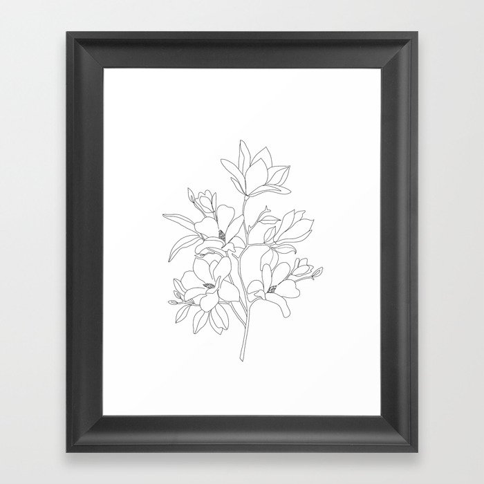 Minimal Line Art Magnolia Flowers Framed Art Print