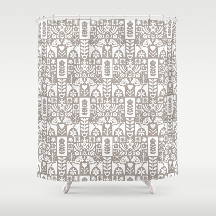 Swedish Folk Art Warm Gray Shower Curtain By Miavaldez Society6