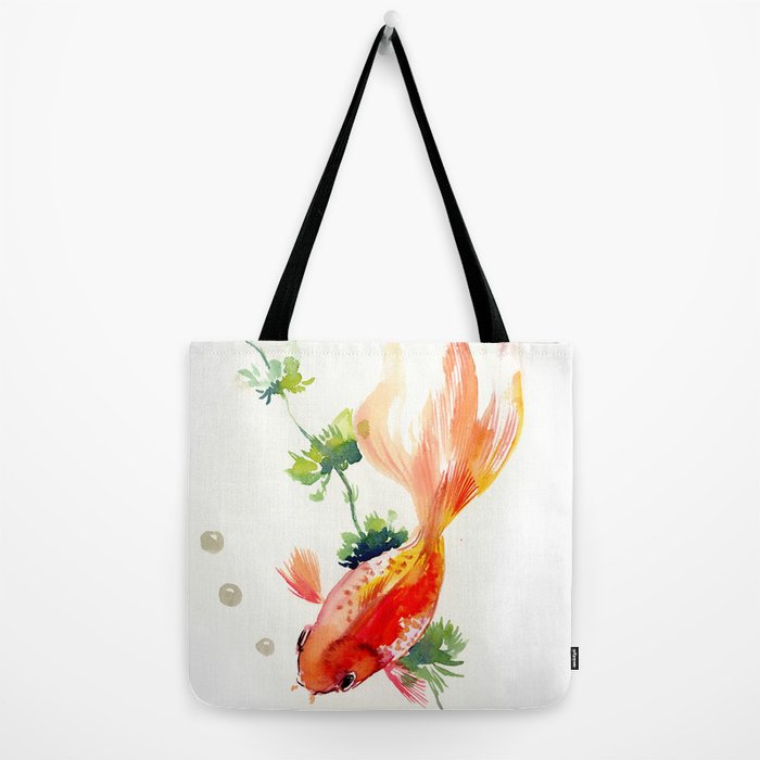 Goldfish, aquarium fish art, design watercolor fish painting Tote Bag by  SurenArt