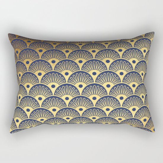 Blue Fan Gold Rectangular Pillow