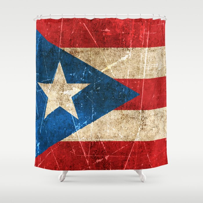 Vintage Aged And Scratched Puerto Rican Flag Shower Curtain