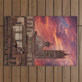 The Medieval Duomo of Siena; Tuscany Italy at Sunset with red clouds landscape painting Outdoor Rug