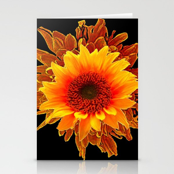 Decor Black & Brown Golden Sunflower Art Stationery Cards