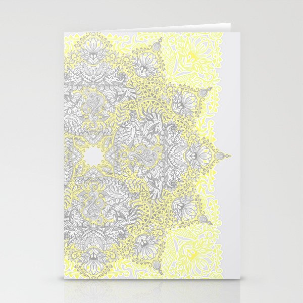 Sunny Doodle Mandala in Yellow & Grey Stationery Cards