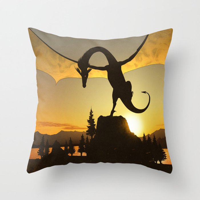 Dragon Sunset Throw Pillow