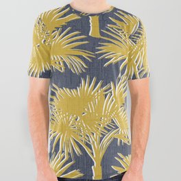 70’s Palm Trees Silhouette Gold on Navy All Over Graphic Tee