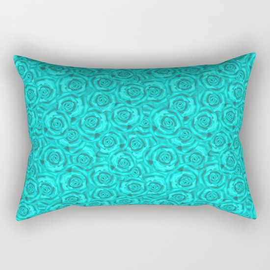 Roses . Neon turquoise . Rectangular Pillow