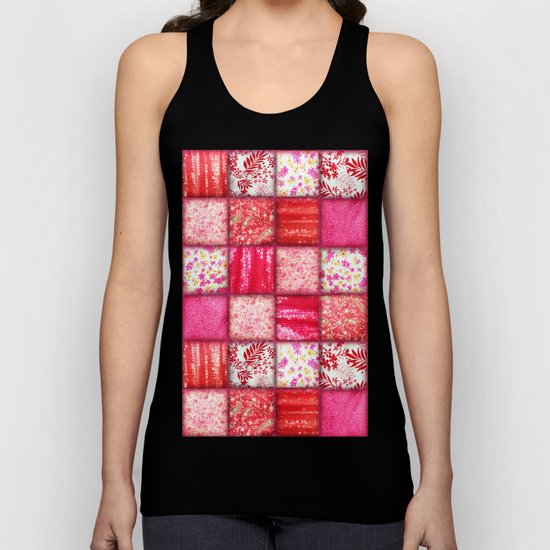 Faux Patchwork Quilting - Pink and Red Unisex Tank Top