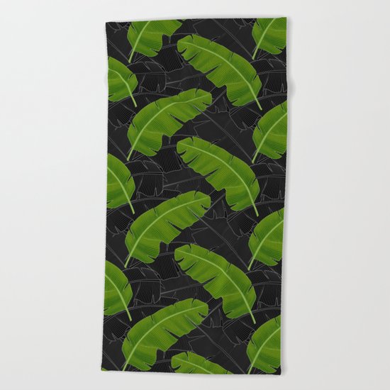 Banana Leaves_Bg Black Beach Towel