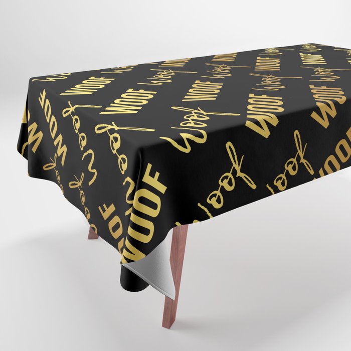 Dog Woof Quotes Black Yellow Gold Tablecloth