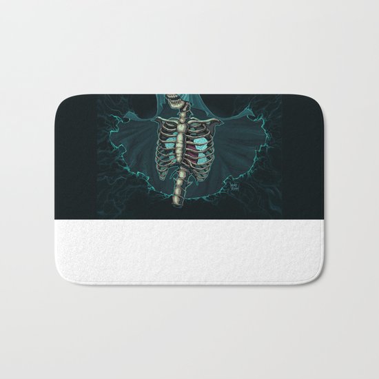 Skeleton with veil and white roses Bath Mat