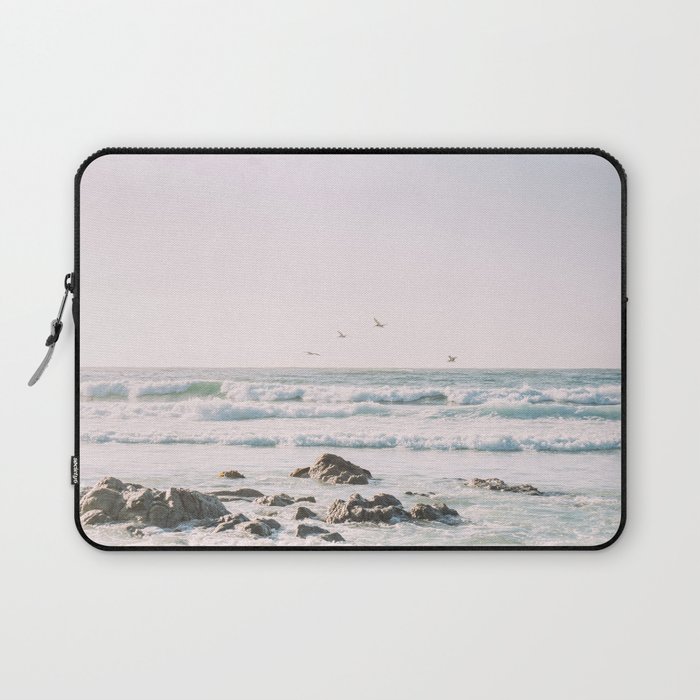 Pelicans at Sunset | Birds in Flight | Big Sur California Coast | Ocean Waves Landscape Photo Laptop Sleeve