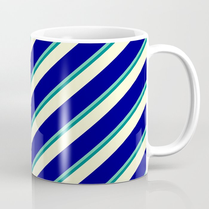 Aquamarine, Teal, Light Yellow & Blue Colored Lines Pattern Coffee Mug