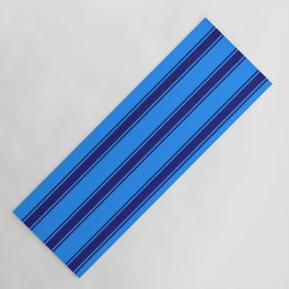 [ Thumbnail: Blue and Midnight Blue Colored Lined/Striped Pattern Yoga Mat ]