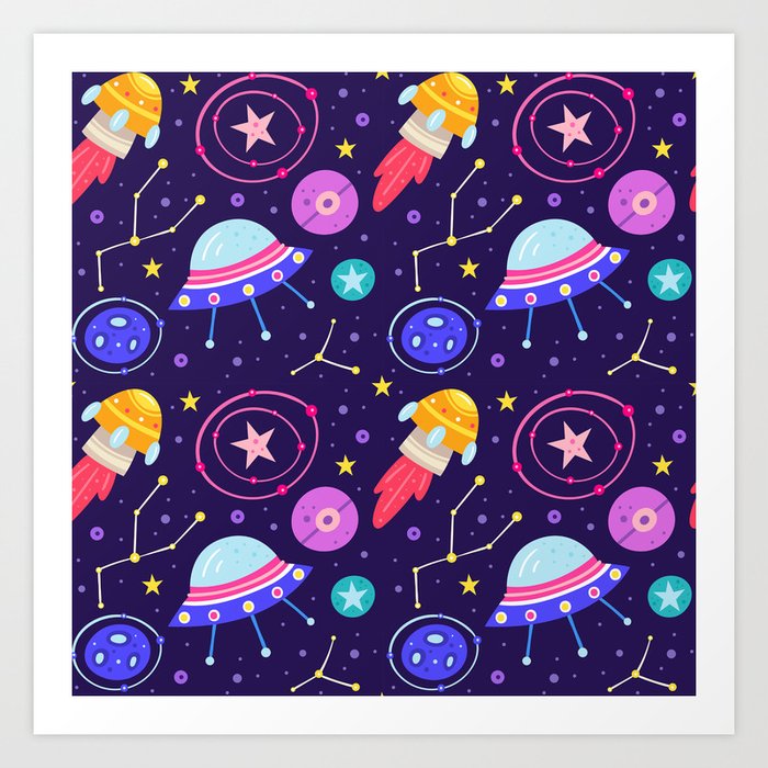 Brightly Colored Outer Space Pattern Art Print