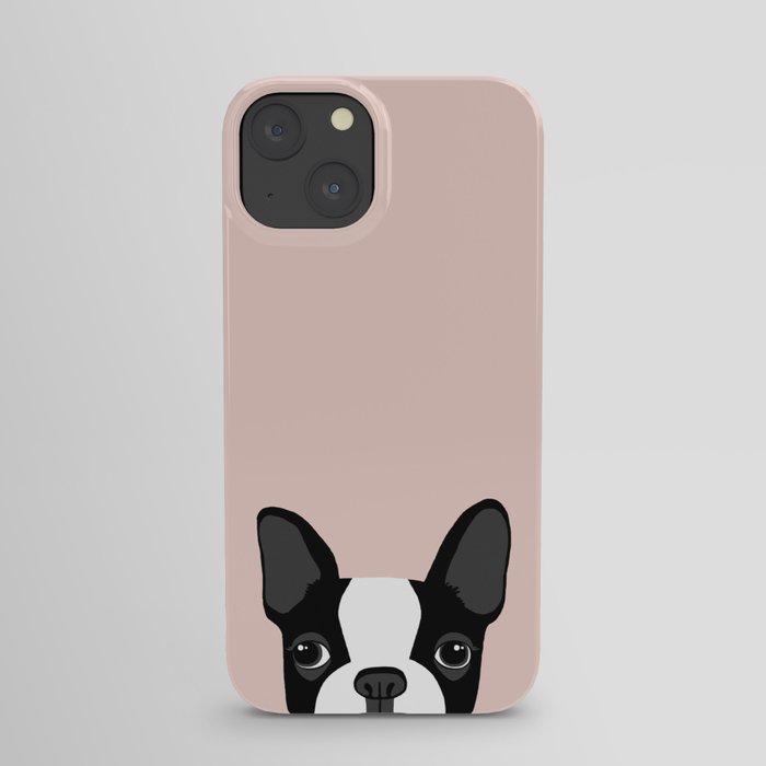 Boston Terrier Peek - Black on Pale Pink iPhone Case