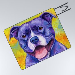 Peppy Purple Pitbull Terrier Colorful Dog Picnic Blanket