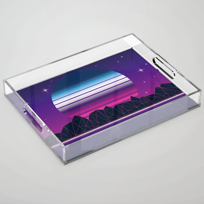 80s vaporwave sunset Acrylic Tray